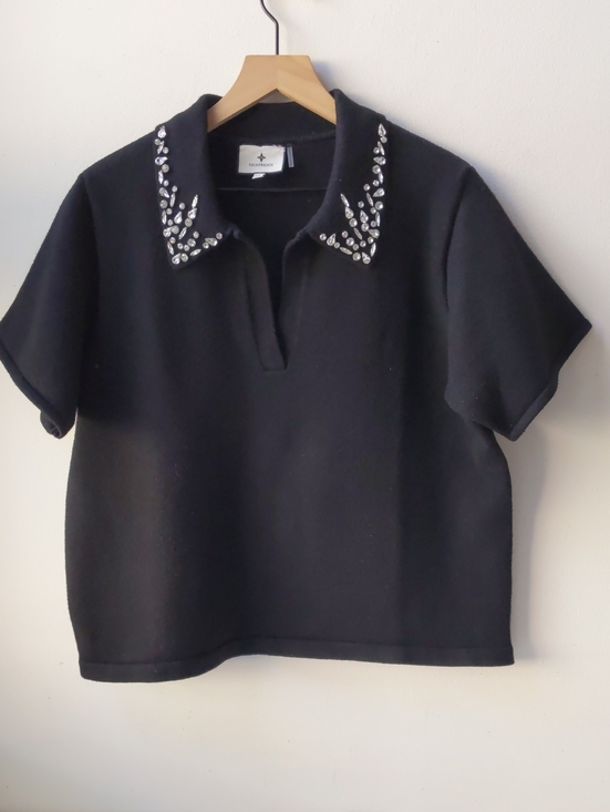 Tuckernuck Sweaters - Tuckernuck Embellished Anica Polo Sweater Black Women's XL